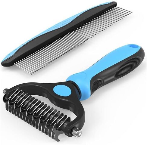 Pet Dematting Tool 2 Pack Double Sided Undercoat Rake & Dematting Comb for Cats and Dogs for Detangling Matted or Knotted Undercoat Hair (Orange & Black, Large) in Saudi Arabia