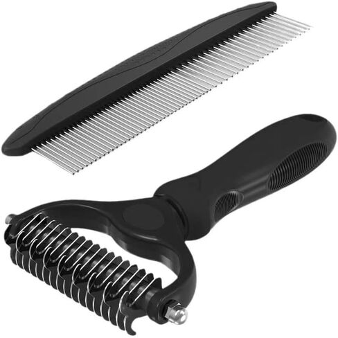 Pet Dematting Tool 2 Pack Double Sided Undercoat Rake & Dematting Comb for Cats and Dogs for Detangling Matted or Knotted Undercoat Hair (Orange & Black, Large) in Saudi Arabia