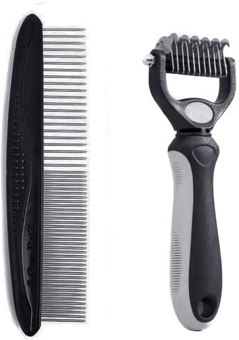 Pet Dematting Tool 2 Pack Double Sided Undercoat Rake & Dematting Comb for Cats and Dogs for Detangling Matted or Knotted Undercoat Hair (Orange & Black, Large) in Saudi Arabia
