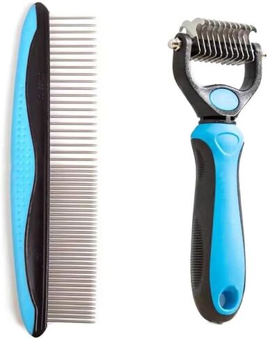 Pet Dematting Tool 2 Pack Double Sided Undercoat Rake & Dematting Comb for Cats and Dogs for Detangling Matted or Knotted Undercoat Hair (Orange & Black, Large) in Saudi Arabia