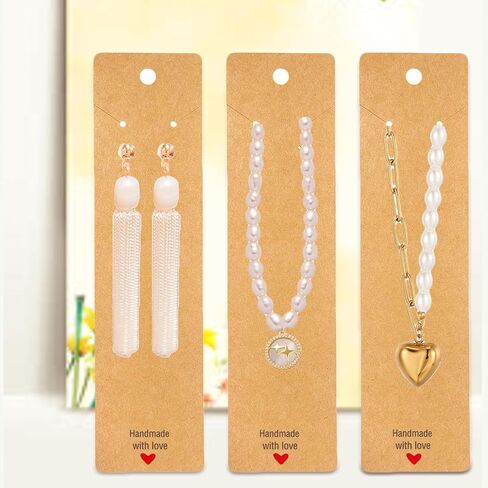 100pcs بطاقات عرض سلسلة المفاتيح ، 2.16 '' × 6 '' بطاقات عرض المجوهرات ، مصنوعة يدويًا مع بطاقات مجوهرات الورق المحبة لبيع الأعمال التجارية الصغيرة ، مستلزمات عبوات المفاتيح السائبة (Kraft) in Kuwait