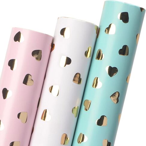Ribbli Birthday Wrapping Paper Polka Dots Gift Wrap for Baby Shower Roll, 3 Rolls Pink White Blue Dots Pattern with Gold Foil - 17 inch x 120 inch(10feet) Per Roll in Saudi Arabia