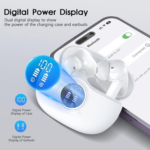 Wireless Earbuds Bluetooth Headphones 50H Playtime Ear Buds, Active Noise Cancelling, IPX7 Waterproof, HD Stereo Sound with Mic, for Sports/Gym (Black) in Kuwait