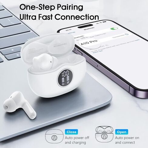 Wireless Earbuds Bluetooth Headphones 50H Playtime Ear Buds, Active Noise Cancelling, IPX7 Waterproof, HD Stereo Sound with Mic, for Sports/Gym (Black) in Kuwait