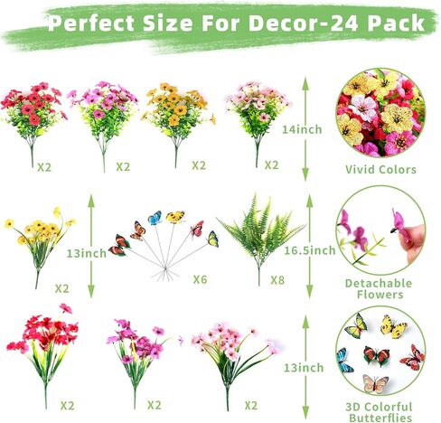 Artificial Flowers For Outdoors, 12 Bundles UV Resistant Fake Outdoor Flowers Faux Artificial Flower Plastic Plants for Outside Garden Porch Window Pot Spring Summer Home Decor (Multi Color-B, 12) in Kuwait