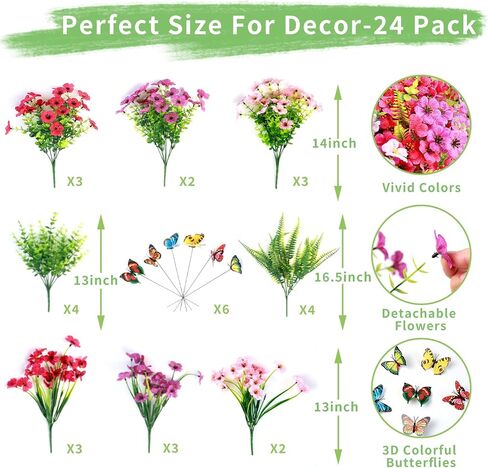 Artificial Flowers For Outdoors, 12 Bundles UV Resistant Fake Outdoor Flowers Faux Artificial Flower Plastic Plants for Outside Garden Porch Window Pot Spring Summer Home Decor (Multi Color-B, 12) in Saudi Arabia