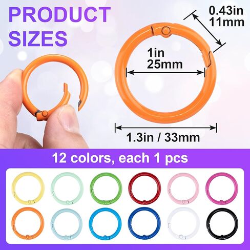 24Pcs Colorful Metal Spring O Rings, 24mm Round Carabiner Snap Clip Trigger Buckles Spring Keyrings DIY Accessories for Bag Purse Handbag Keychains in Kuwait