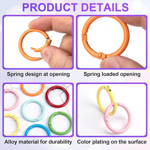 24Pcs Colorful Metal Spring O Rings, 24mm Round Carabiner Snap Clip Trigger Buckles Spring Keyrings DIY Accessories for Bag Purse Handbag Keychains in Kuwait