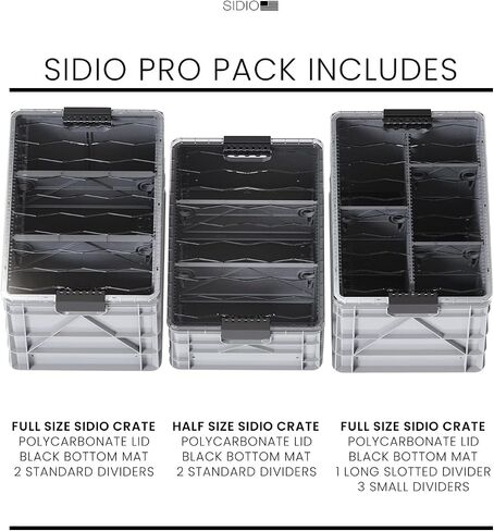 Crate Basic Pack - 2 Full-Size & 1 Half-Size Heavy Duty Stackable Storage Bins, Totes and Containers with Lids and Dividers - Durable Plastic Organizer for Home, Office, Garage, and Outdoor Use in Saudi Arabia