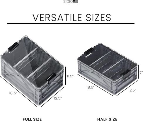 Crate Basic Pack - 2 Full-Size & 1 Half-Size Heavy Duty Stackable Storage Bins, Totes and Containers with Lids and Dividers - Durable Plastic Organizer for Home, Office, Garage, and Outdoor Use in Saudi Arabia