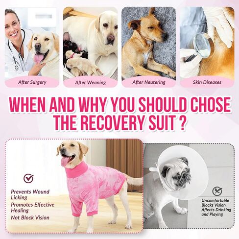 Lukovee Recovery Suit for Dogs - Soft Onesie Dog Surgery Suit for Female Male Dogs, Breathable Dog Surgical Recovery Suit Prevent Licking Spay Recovery Suit Dog E-Collar & Cone Alternative(M,Pink) in Saudi Arabia