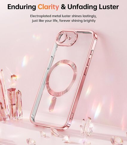 Meifigno Designed for iPhone 16E Case 6.1", [Compatible with MagSafe] [Glitter Card & Wrist Strap] [2X Screen Protectors] Surround Raised Lens Protection Designed for iPhone SE 4 Case, Rose Gold in Saudi Arabia