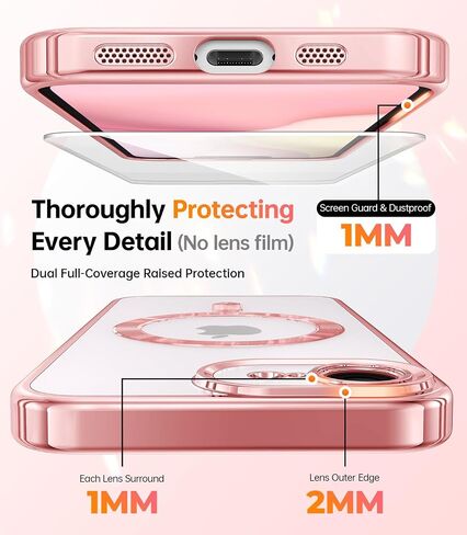 Meifigno Designed for iPhone 16E Case 6.1", [Compatible with MagSafe] [Glitter Card & Wrist Strap] [2X Screen Protectors] Surround Raised Lens Protection Designed for iPhone SE 4 Case, Rose Gold in Saudi Arabia