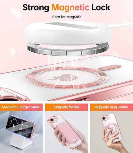 Meifigno Designed for iPhone 16E Case 6.1", [Compatible with MagSafe] [Glitter Card & Wrist Strap] [2X Screen Protectors] Surround Raised Lens Protection Designed for iPhone SE 4 Case, Rose Gold in Saudi Arabia