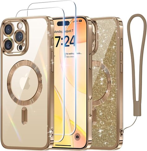 Meifigno Designed for iPhone 16E Case 6.1", [Compatible with MagSafe] [Glitter Card & Wrist Strap] [2X Screen Protectors] Surround Raised Lens Protection Designed for iPhone SE 4 Case, Rose Gold in Saudi Arabia