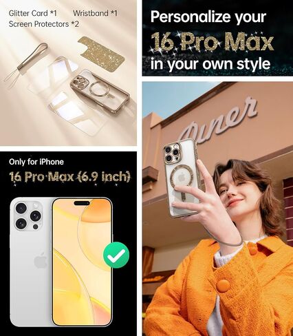 Meifigno Designed for iPhone 16E Case 6.1", [Compatible with MagSafe] [Glitter Card & Wrist Strap] [2X Screen Protectors] Surround Raised Lens Protection Designed for iPhone SE 4 Case, Rose Gold in Saudi Arabia