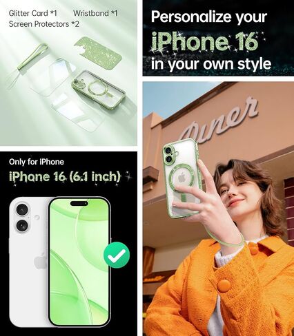 Meifigno Designed for iPhone 17 Pro Case 6.3", [Glitter Card & Wrist Strap] [Compatible with MagSafe] [1HD +1X Privacy Screen Protectors] Surround Raised Lens Protection for 17 Pro Case, Orange in Saudi Arabia