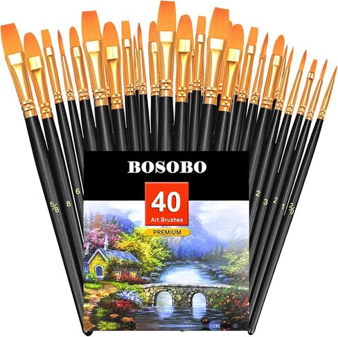 BOSOBO Paint Brushes Set, 6 Pack 60 Pcs Round Pointed Tip Paintbrushes Nylon Hair Artist Acrylic Paint Brushes for Acrylic Oil Watercolor, Face Nail Art, Miniature Detailing & Rock Painting, Pink in Saudi Arabia