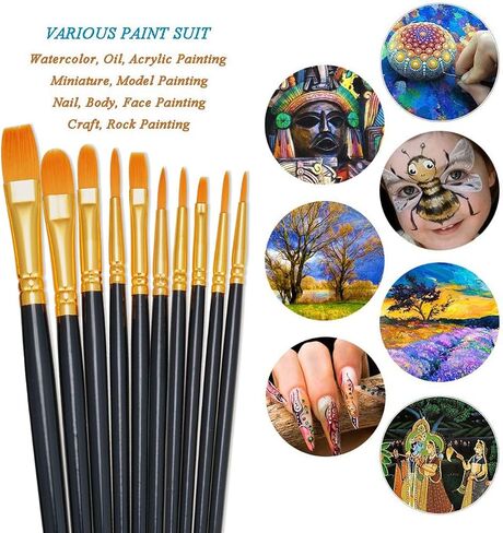BOSOBO Paint Brushes Set, 6 Pack 60 Pcs Round Pointed Tip Paintbrushes Nylon Hair Artist Acrylic Paint Brushes for Acrylic Oil Watercolor, Face Nail Art, Miniature Detailing & Rock Painting, Pink in Saudi Arabia