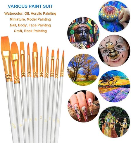 BOSOBO Paint Brushes Set, 6 Pack 60 Pcs Round Pointed Tip Paintbrushes Nylon Hair Artist Acrylic Paint Brushes for Acrylic Oil Watercolor, Face Nail Art, Miniature Detailing & Rock Painting, Pink in Kuwait
