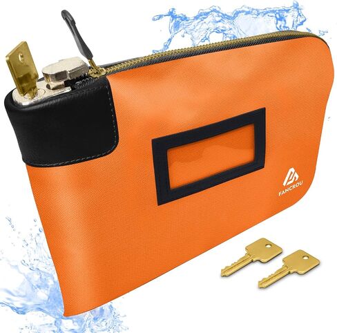 Waterproof Cash Bag with lock and 2 Keys, Money bag with Zipper, 11 x 9 Inch, Orange in Saudi Arabia