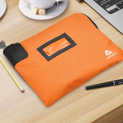 Waterproof Cash Bag with lock and 2 Keys, Money bag with Zipper, 11 x 9 Inch, Orange in Saudi Arabia