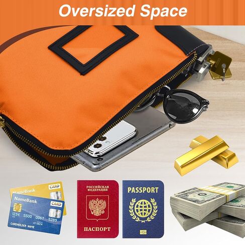 Waterproof Cash Bag with lock and 2 Keys, Money bag with Zipper, 11 x 9 Inch, Orange in Saudi Arabia