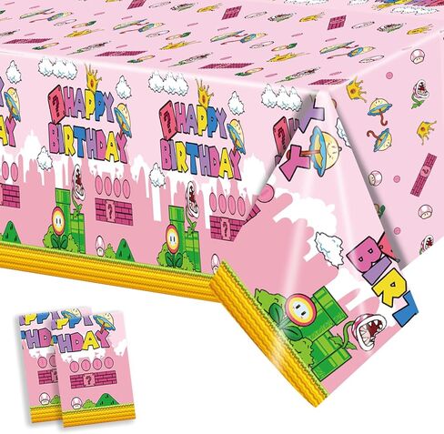 2Pcs Super Brothers Adventure Party Tablecloths 108 x 54 inches Video Game Plastic Table Cloth Fits for Mario Theme Boy Birthday Party Decoration Disposable Tablecovers Decor Supplies in Kuwait