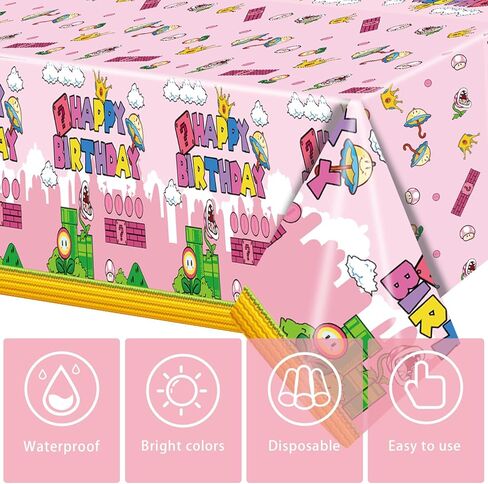 2Pcs Super Brothers Adventure Party Tablecloths 108 x 54 inches Video Game Plastic Table Cloth Fits for Mario Theme Boy Birthday Party Decoration Disposable Tablecovers Decor Supplies in Kuwait