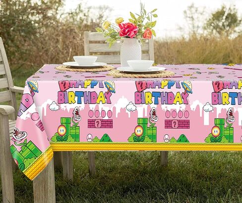 2Pcs Super Brothers Adventure Party Tablecloths 108 x 54 inches Video Game Plastic Table Cloth Fits for Mario Theme Boy Birthday Party Decoration Disposable Tablecovers Decor Supplies in Kuwait