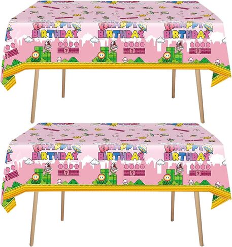 2Pcs Super Brothers Adventure Party Tablecloths 108 x 54 inches Video Game Plastic Table Cloth Fits for Mario Theme Boy Birthday Party Decoration Disposable Tablecovers Decor Supplies in Kuwait