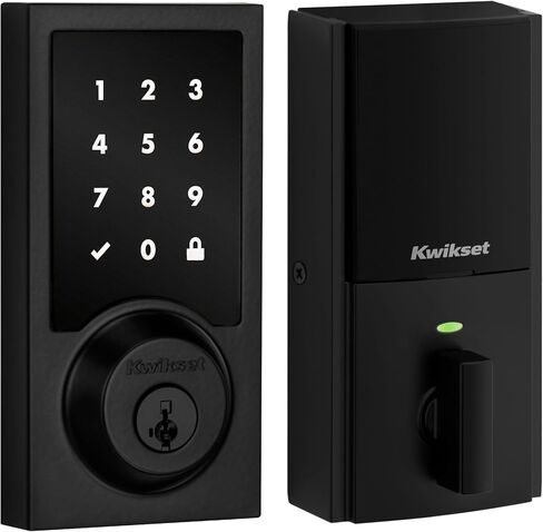 Kwikset HomeConnect 918 Contemporary Z-Wave Long Range Enabled Touch Screen Lock Works with Ring Alarm, Samgsung SmartThings Hub Required, Sold Seperatedly in Matte Black in Kuwait