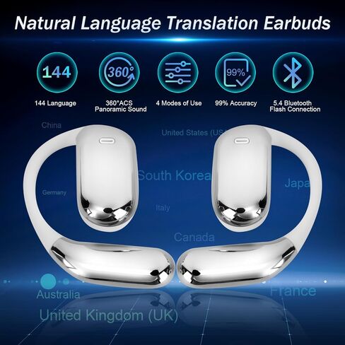 AI LCD Translator Earbuds 3-in-1 Translation Earbuds Real-Time for Android iOS Open Ear Earbuds Multi-Mode Translating Earbuds for Travel, Business, Learning,144 Languages Translator Earbuds - Black in Saudi Arabia