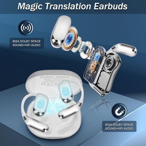 AI LCD Translator Earbuds 3-in-1 Translation Earbuds Real-Time for Android iOS Open Ear Earbuds Multi-Mode Translating Earbuds for Travel, Business, Learning,144 Languages Translator Earbuds - Black in Saudi Arabia