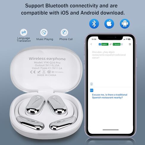 AI LCD Translator Earbuds 3-in-1 Translation Earbuds Real-Time for Android iOS Open Ear Earbuds Multi-Mode Translating Earbuds for Travel, Business, Learning,144 Languages Translator Earbuds - Black in Saudi Arabia