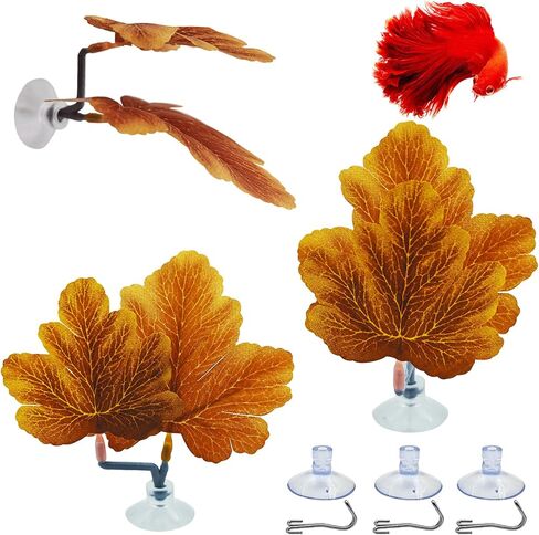 Fish Leaf Pad Betta Leaf Hammocks with Suction Cup 3pcs Fish Tank Accessories Aquarium Decor Plastic Plants Natural Habitat Spawning Breeding Resting Bed Multi Leaf Design (Yellow) in Saudi Arabia