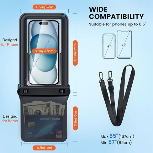 Floating Waterproof Phone Pouch - 2 Pack IPX8 Waterproof Phone Bag with Double Space, Waterproof Phone Case with Lanyard for iPhone 16 15 14 13 Pro Max Galaxy S24+ S23, Beach Cruise Ship Essentials in Kuwait