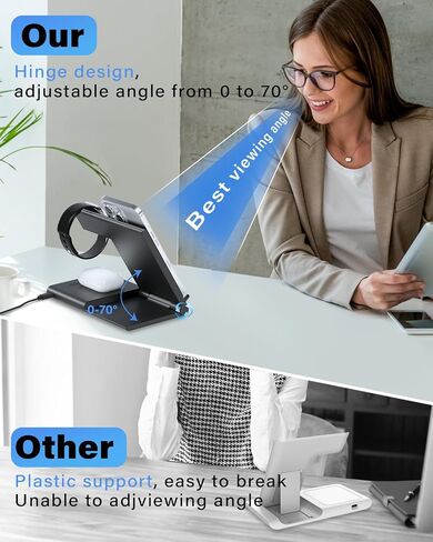 Charging Station for Apple Multiple Devices, Foldable 3 in 1 Wireless Charger for iPhone 16 15 14 13 Pro Max Plus &Apple Watch 10 9 Ultra 8 7 6 5 4 3 2 SE/AirPods Pro 4 3 2 in Saudi Arabia