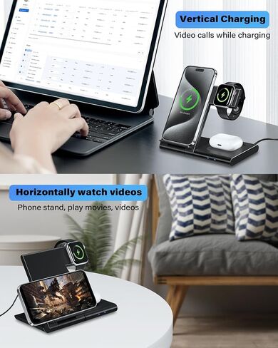 Charging Station for Apple Multiple Devices, Foldable 3 in 1 Wireless Charger for iPhone 16 15 14 13 Pro Max Plus &Apple Watch 10 9 Ultra 8 7 6 5 4 3 2 SE/AirPods Pro 4 3 2 in Saudi Arabia