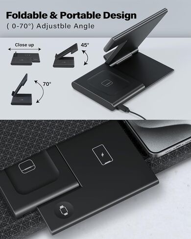 Charging Station for Apple Multiple Devices, Foldable 3 in 1 Wireless Charger for iPhone 16 15 14 13 Pro Max Plus &Apple Watch 10 9 Ultra 8 7 6 5 4 3 2 SE/AirPods Pro 4 3 2 in Saudi Arabia