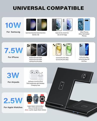 Charging Station for Apple Multiple Devices, Foldable 3 in 1 Wireless Charger for iPhone 16 15 14 13 Pro Max Plus &Apple Watch 10 9 Ultra 8 7 6 5 4 3 2 SE/AirPods Pro 4 3 2 in Saudi Arabia