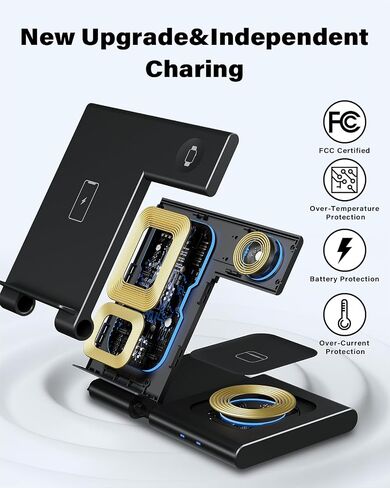 Charging Station for Apple Multiple Devices, Foldable 3 in 1 Wireless Charger for iPhone 16 15 14 13 Pro Max Plus &Apple Watch 10 9 Ultra 8 7 6 5 4 3 2 SE/AirPods Pro 4 3 2 in Saudi Arabia