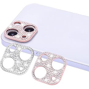 [2 Pack] Wisdompro Bling Camera Lens Protector for iPhone 13 Pro Max 6.7 inch, for iPhone 13 Pro 6.1 inch, Glitter Diamond Crystal Metal Lens Decoration Cover Accessories (Rose Gold and Silver)
