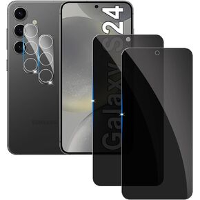 【2+2 Pack】 Privacy Screen Protector for samsung galaxy S24 9H Tempered Glass Anti-Spy Private Film Compatible for Samsung S24 and (2 Pack) Camera Lens Protector