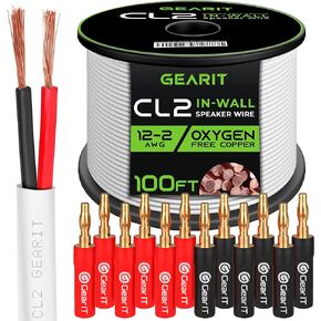 GearIT 100ft 12 AWG CL2 Speaker Wire & 12 Banana Plug