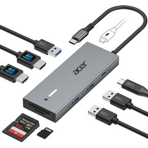 Acer USB C Docking Station Dual HDMI Monitor, Laptop Multiport Adapter with 4K@60Hz HDMI, USB A&C 3.0 Ports, SD/Micro SD, 100W PD Charging, USBC Dock Compatible with Mac/Acer/Dell XPS/HP/Surface etc