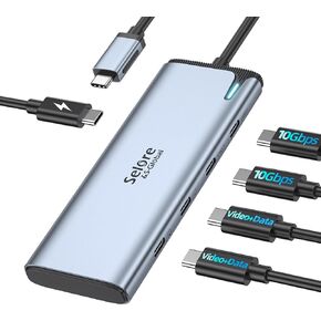 Selore&S-Global USB C Splitter USB C Video Output, 4K/60Hz DP Alt Mode,USBC Hub Multiport Adapter with 2*C Ports Video Output,10Gbps Data Transfer,100W PD,5 in 1 Dual Monitor Adapter for Windows