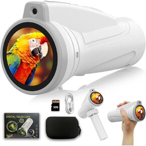 Kids Monocular for Bird Watching & Astronomy - Digital Telescope with Self-Timer, STEM Toy for Ages 3-10, Boys Girls Camping Outdoor Exploration (White)
