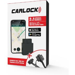 CARLOCK OBD2 Anti Theft Car Device + OBD2 Slim Splitter Cable 16 Pin Bundle - 4G Real Time Car Alarm System & GPS Tracker for Vehicles - Instant Car Security Alarm & OBD Splitter 2 Way Cable