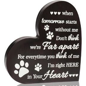 Pet Memorial Gifts Heart Shaped Wood Sign for Loss of Dog or Cat -Sympathy and Condolence Remembrance Gifts - When Tomorrow Starts Without Me Wooden Plaque (Khaki)